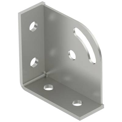 Metallwinkel mit fünf Löchern, vier runden und einem länglichen. Verwendet zur Befestigung oder Verbindung von Bauteilen.