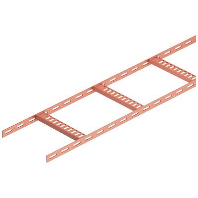 Ein orangefarbenes Kabeltragsystem aus Metall, bestehend aus langen, perforierten Streben und Querträgern, zur Kabelunterstützung.