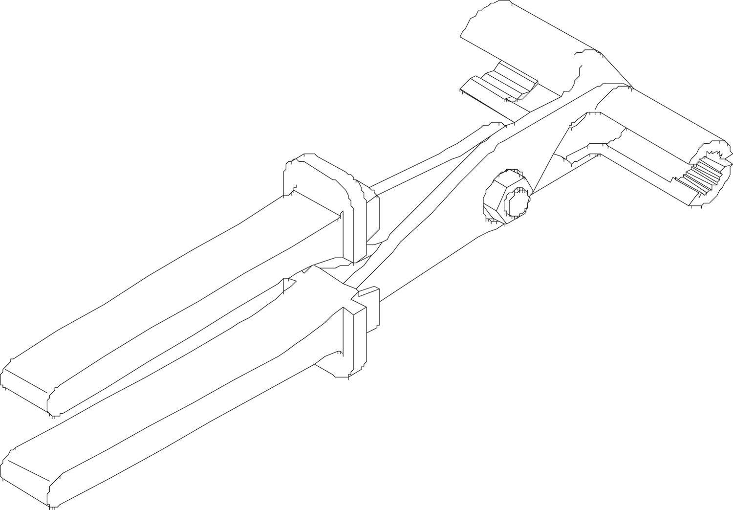 Technische Zeichnung einer Zange, zeigt Seitenansicht mit Griffen und Gelenk, ohne zusätzliche Details oder Beschriftungen.