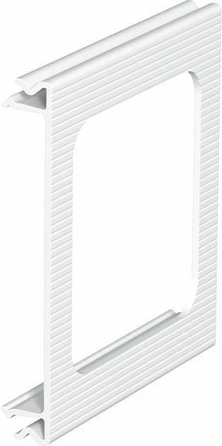 Weiße Kunststoff-Eckverbindung für Paneele, rechteckige Form mit gerillter Oberfläche, verwendet zur Befestigung von Wand- oder Deckenplatten.