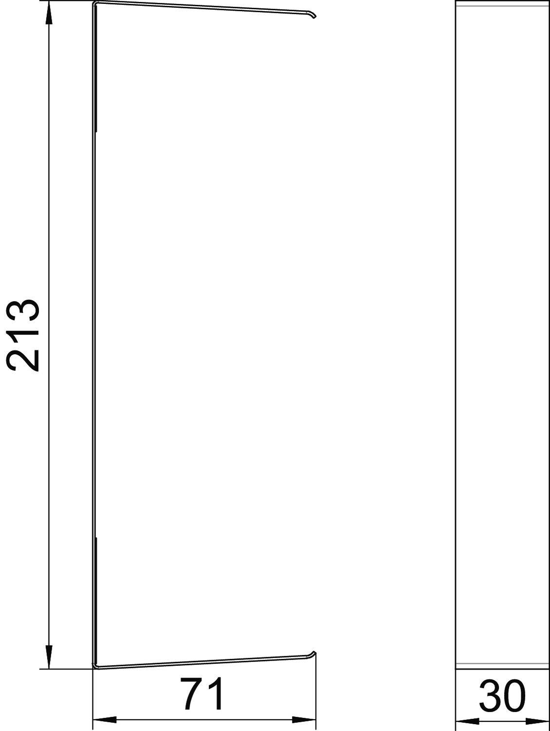 Technische Zeichnung eines Rechtecks mit den Maßen 213 cm Höhe und 71 cm Breite rechts. Im unteren Bereich steht 30.
