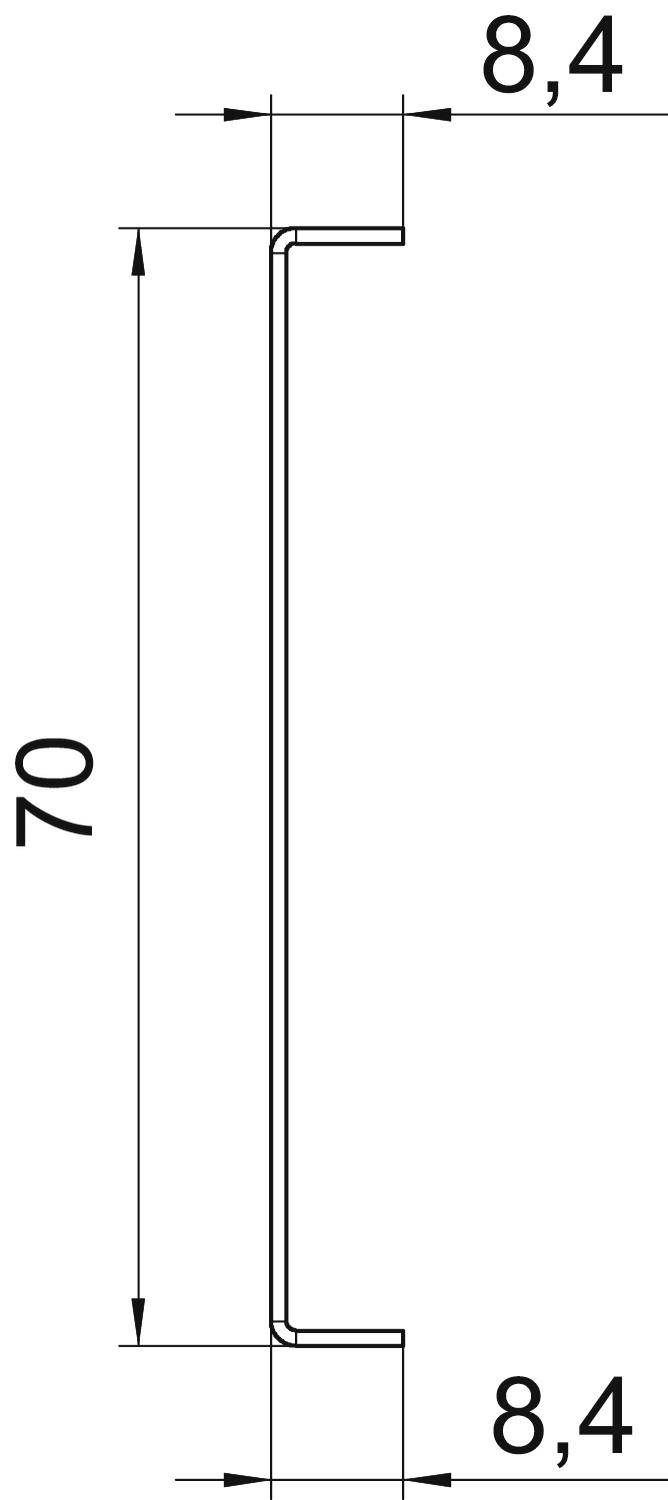 Technische Zeichnung eines Profils mit seitlichen Auskragungen von 8,4 mm und einer Gesamthöhe von 70 mm.