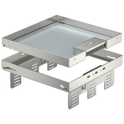 Ein Metallgestell mit mehreren Ebenen und Halterungen, wahrscheinlich zum Einbau von Geräten in einen Serverschrank.