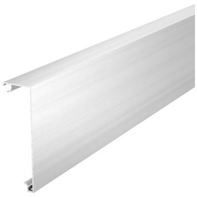 Ein weißer Aluminium-Sockelleistenabschluss mit glatter Oberfläche, geeignet für moderne Inneneinrichtungen oder industrielle Anwendungen.