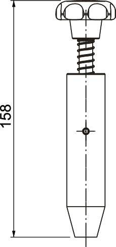 Technische Zeichnung eines Schraubenelements mit Feder und Maßangabe von 158 mm.