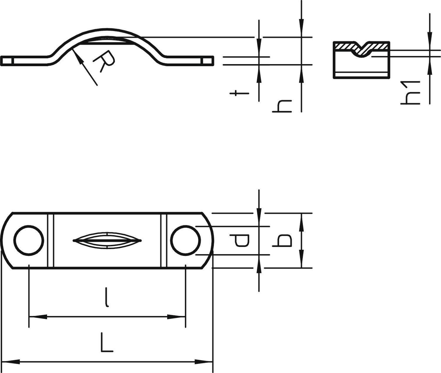 Technische Zeichnung eines Metallstücks mit seitlicher und Querschnittsansicht. Maße sind angegeben, darunter Durchmesser und Länge.