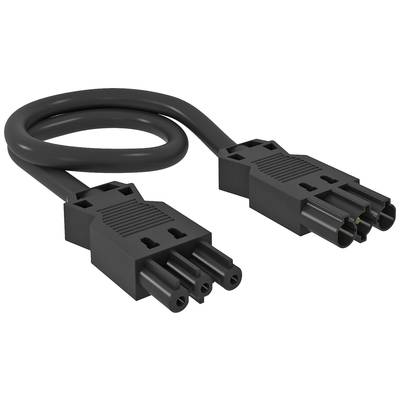 'Ein schwarzes Netzkabel mit ungefähr 9 Pins an beiden Enden. Es ist leicht gewunden und die Anschlüsse sind rechteckig mit mehreren Steckplätzen.'