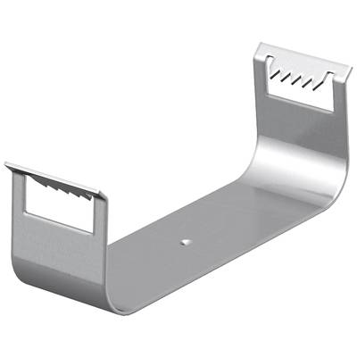 Metallhalterung mit gebogenen Enden und gezackten Rändern. Dient als Befestigungselement.