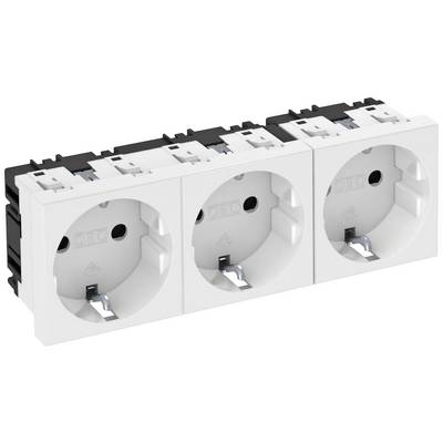 Dreifachsteckdose in weiß, horizontal ausgerichtet. Geeignet für den Einbau in elektrische Installationen.