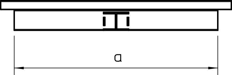 Technische Zeichnung eines Querschnitts mit Maßlinie 'a'. Zeigt eine seitliche Ansicht eines Abschnitts mit einer zentralen I-förmigen Struktur.