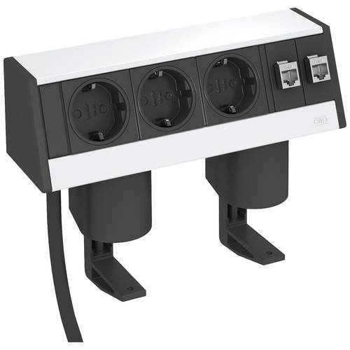 OBO Bettermann 6116942 Tischsteckdose Aluminium, Schwarz Schutzkontakt
