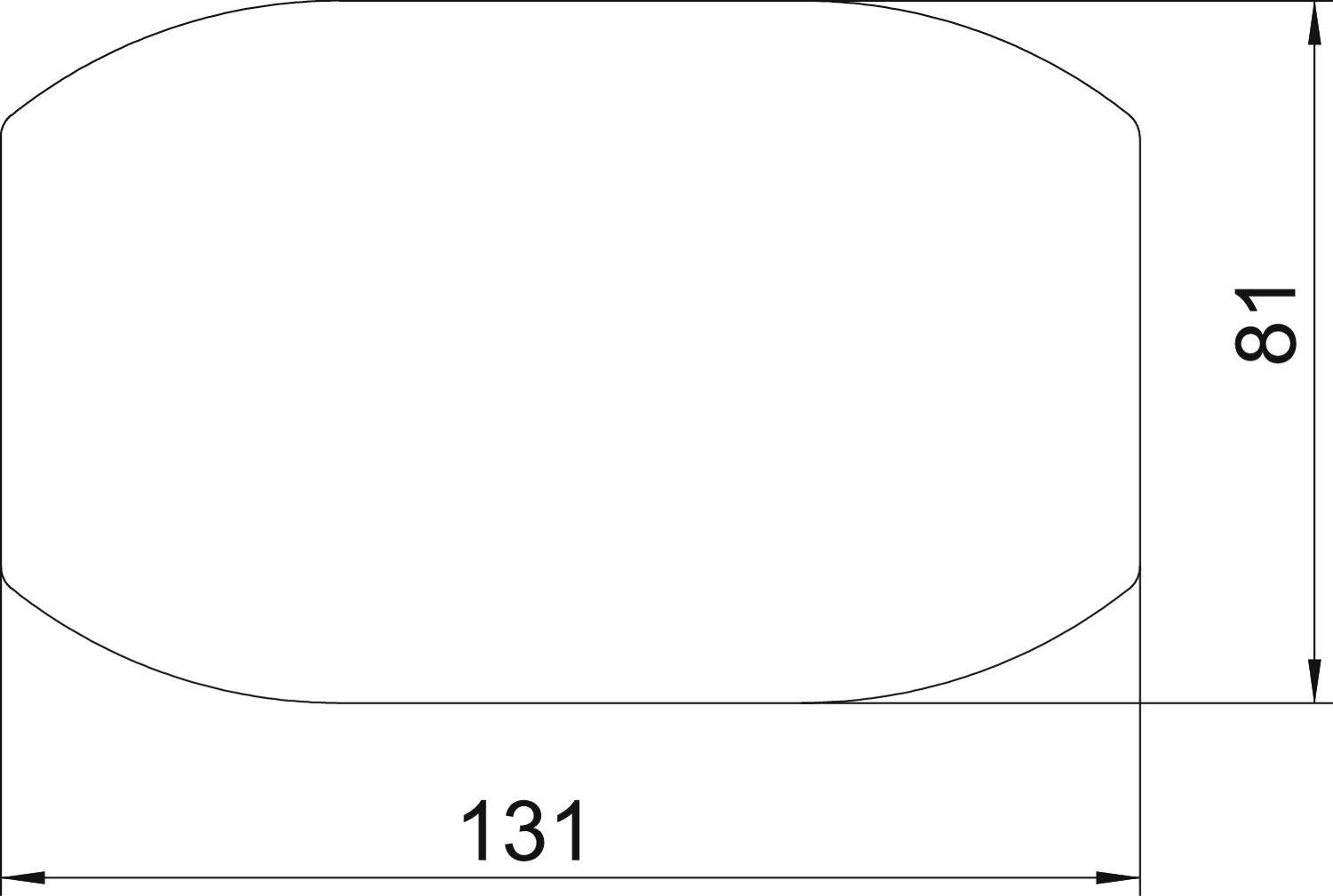 Technische Zeichnung eines Ovals. Breite: 131 mm, Höhe: 81 mm.