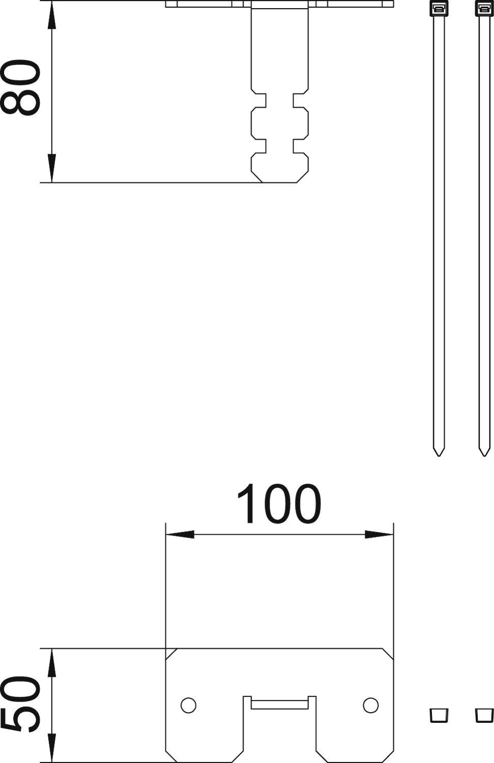 Konstruktionszeichnung mit den Maßen 80 mm in der Höhe und 100 mm in der Breite. Detaillierte Ansichten von Komponenten dargestellt.