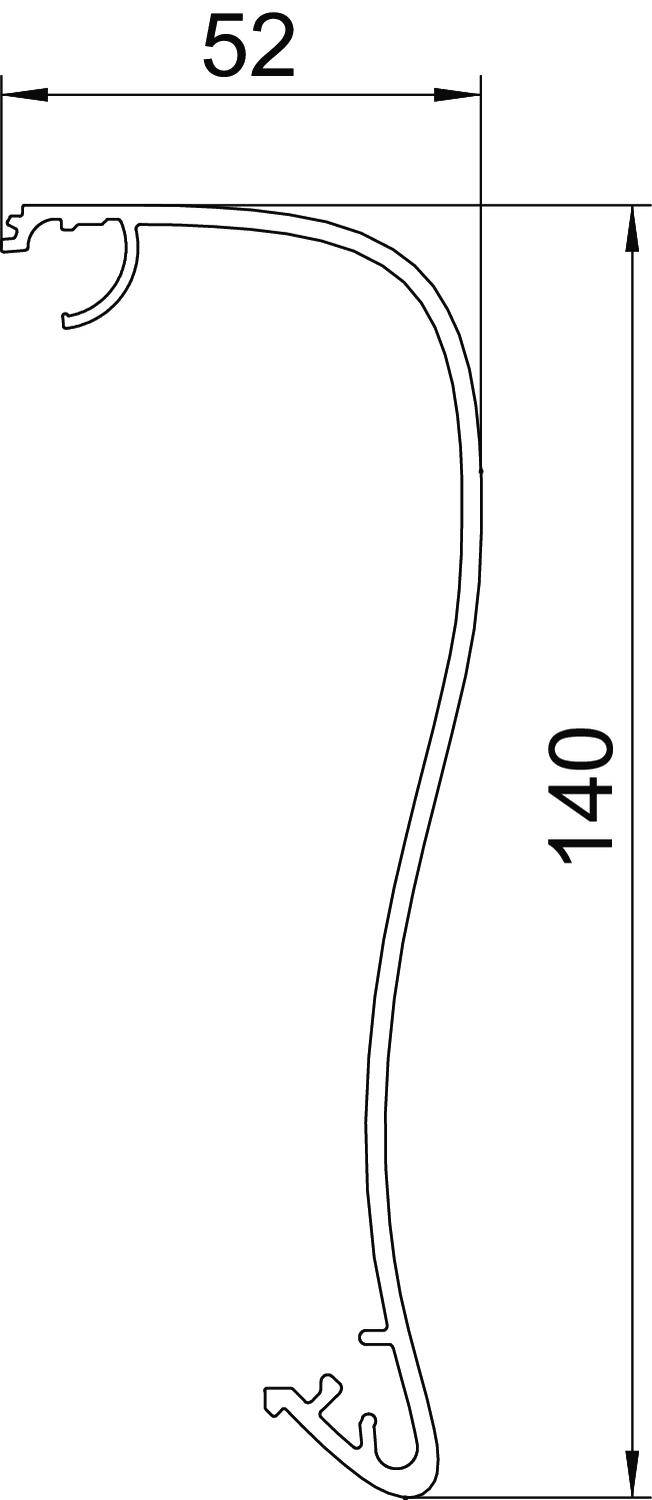 Technische Zeichnung eines Profils mit den Maßen 52 mm Breite und 140 mm Höhe.