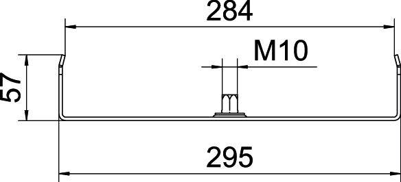 Technische Zeichnung eines rechteckigen Objekts mit den Maßen 284 mm x 57 mm. Oben markiert: "M10". Gesamtbreite: 295 mm.