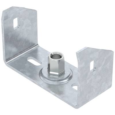 Metallwinkel mit integrierter Mutter auf flacher Basis, geeignet für Montagezwecke in Bauprojekten.