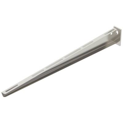 Einzelner weißer Regalträger aus Metall mit mehreren Schlitzen, rechteckige Form, dient zur Wandmontage von Regalbrettern.