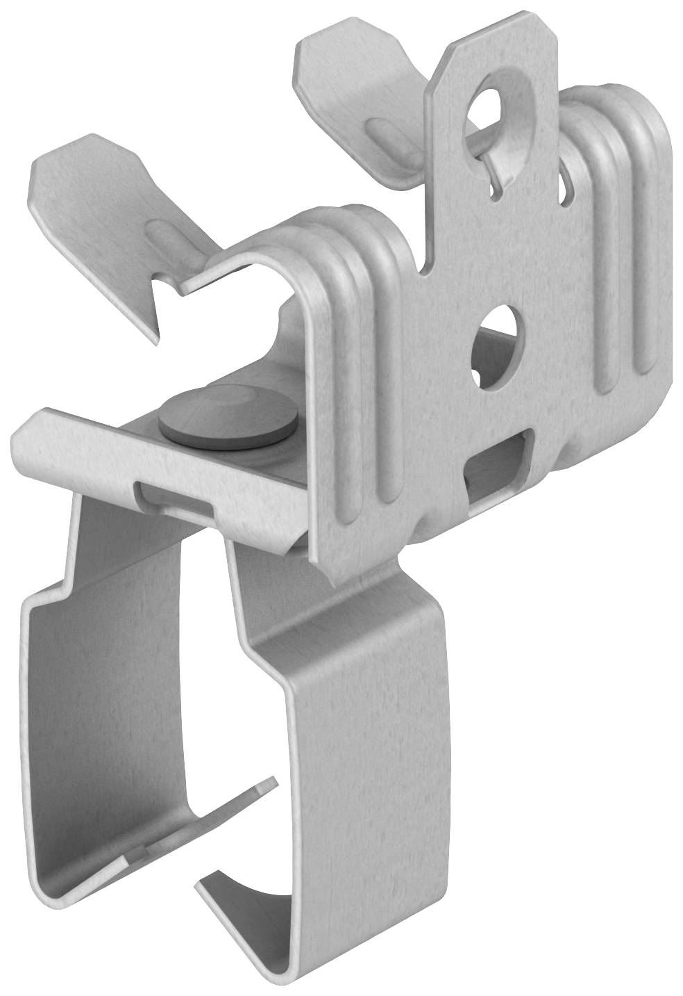 Metallclip mit klemmenförmigem Design, geeignet zur Befestigung von Kabeln oder Leitungen. Robust und funktional für Montageanwendungen.