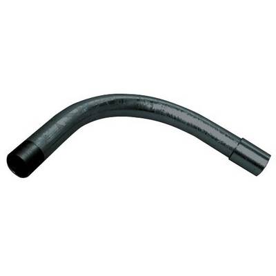 Gebogenes schwarzes Rohr aus Metall, vermutlich ein Teil eines Leitungssystems oder einer industriellen Anwendung.