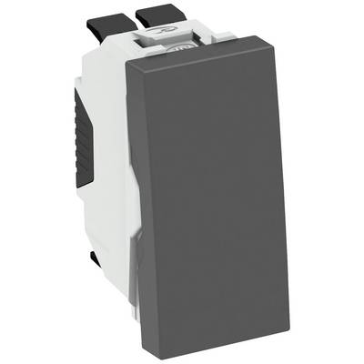 Großer, rechteckiger, schwarzer Wandschalter mit weißer Basis, für elektrische Installationen, abgebildet in seitlicher Ansicht.