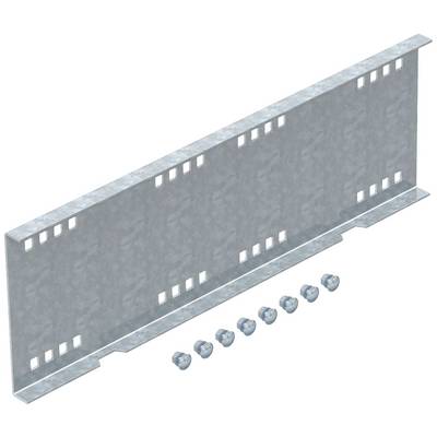 Metallplatte mit rechteckigen Ausschnitten entlang der Ober- und Unterseite. Sechs Schrauben liegen davor.