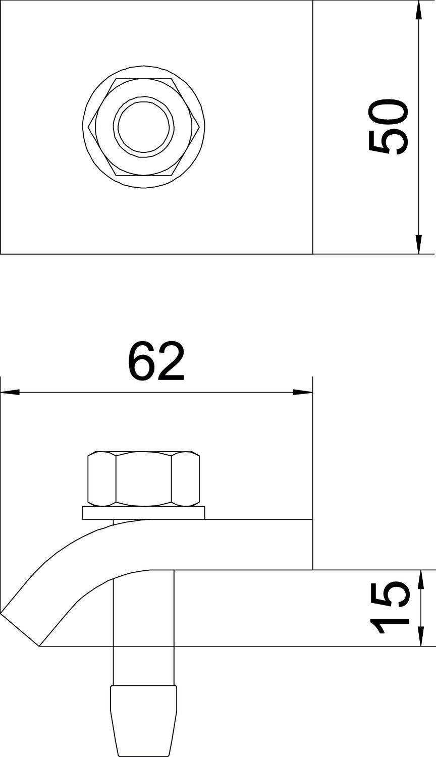 Technische Zeichnung eines Rohres mit Maßangaben: Länge 62 mm, Durchmesser 50 mm und weitere Komponente mit 15 mm.