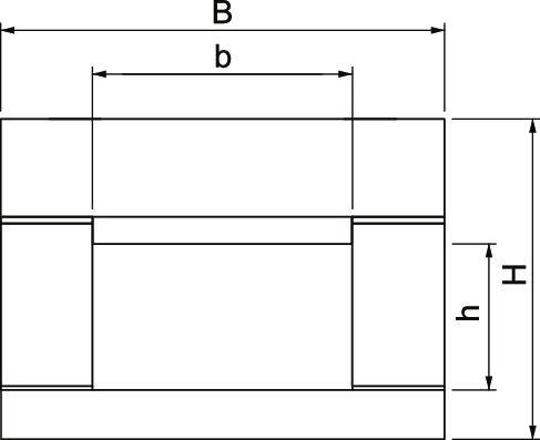 Technische Zeichnung: Rechteck mit breiten Seiten (B) und schmalen (b). Höhe (H) und kleinere Höhe (h) markiert.