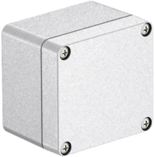 Grau-weiße, quadratische Abzweigdose mit vier Schrauben an den Ecken, dient der Sicherung elektrischer Verbindungen in Gebäuden.