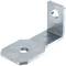 Metallischer Winkelverbinder mit zwei Lochöffnungen zur Befestigung. Verwendet zur Verbindung von Flächen im rechten Winkel.