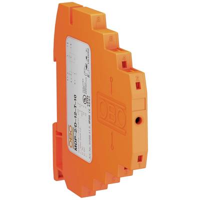 Ein orangefarbener Überspannungsschutz mit der Aufschrift 'OBO'. Verpackt in Kunststoffgehäuse für Schutz elektrischer Systeme.