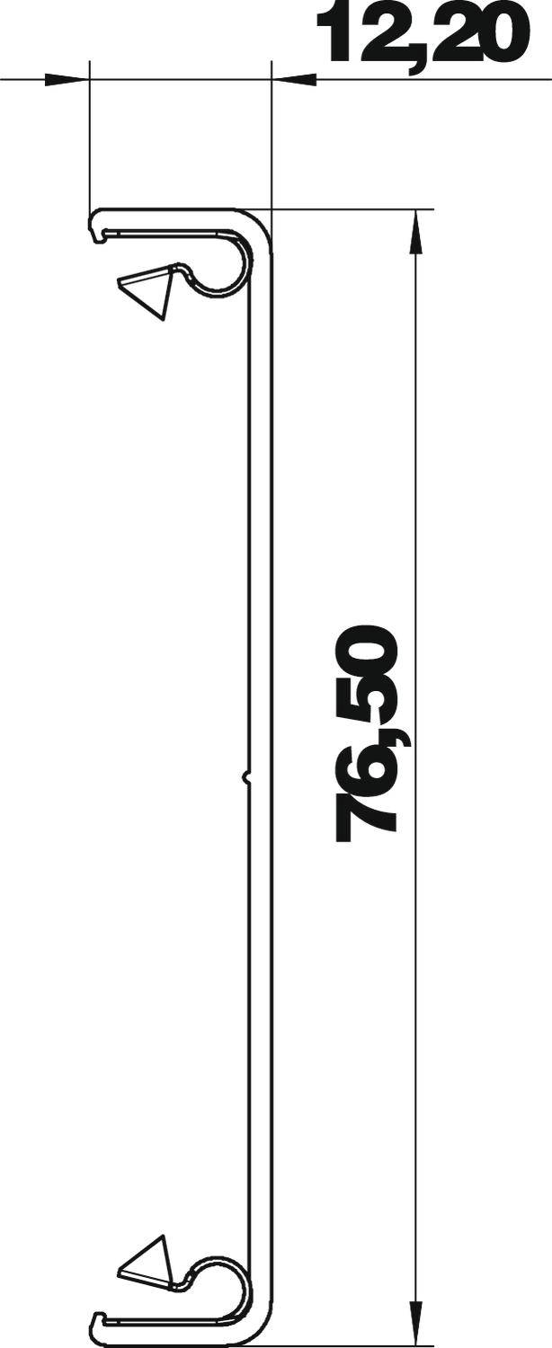 Technische Zeichnung eines Profils mit den Maßen 12,20 mm Breite und 76,50 mm Höhe, gezeigte Quer- und Längsansicht.