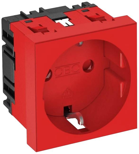 Rote Steckdose von OBO Bettermann für den Einbau in Schalterdosen, geeignet für elektrische Installationen in Gebäuden.