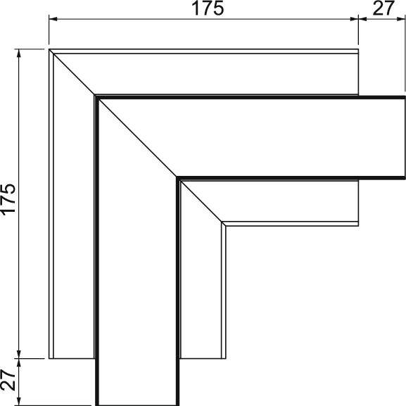 Technische Zeichnung eines L-förmigen Winkels mit Maßen: 175 x 175 mm, Breite 27 mm.