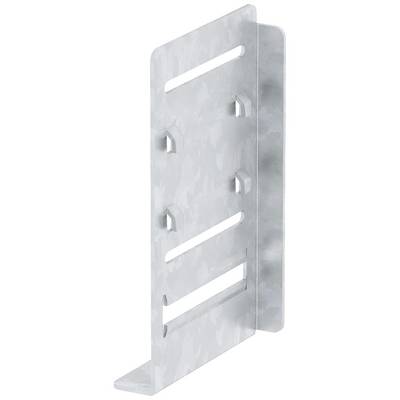 Metallwinkel in L-Form mit mehreren Schlitzen und Haken, verwendet zur Befestigung oder Unterstützung von Baukomponenten.