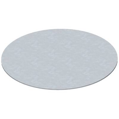 Eine runde, silberne Metallplatte; sauber und glatt, ohne sichtbare Beschädigungen oder Aufschriften.