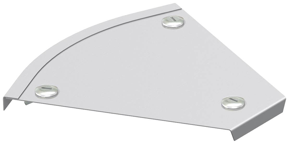 Ein dreieckiges Metalleckstück mit abgerundeter Kante und vier sichtbaren Schrauben an den Ecken, wahrscheinlich zur Befestigung.