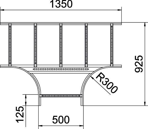 Technische Zeichnung eines Brückenteils mit Maßangaben: Breite 1350, Höhe 925, Radius unten 300, weitere Maße 125 und 500.