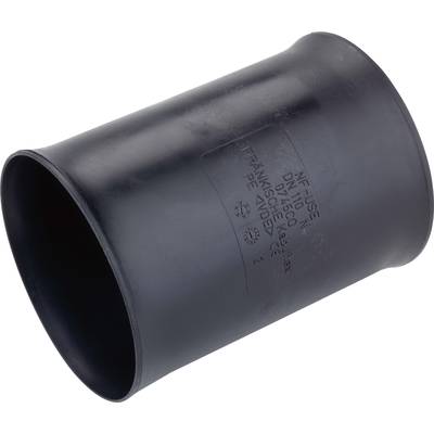 Ein schwarzes Kunststoffrohr mit aufgedruckten technischen Spezifikationen, möglicherweise Teil eines Abwassersystems.