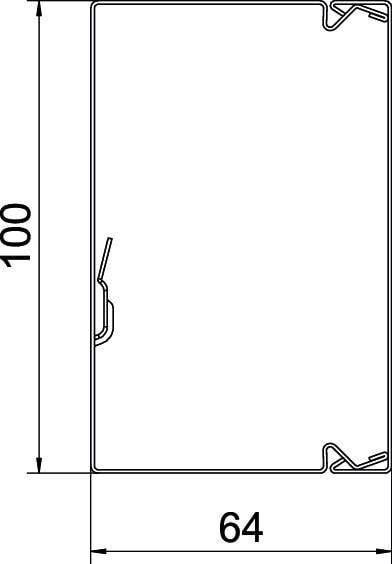 Rechteckige technische Zeichnung eines Bauteils mit Maßen: Höhe 100 Einheiten, Breite 64 Einheiten.