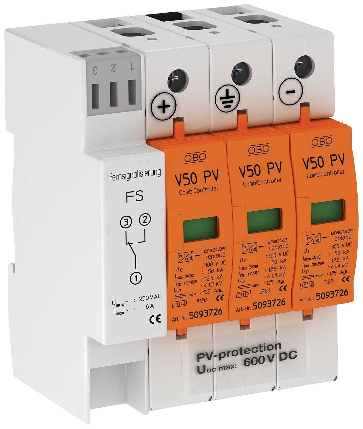 OBO Bettermann 5093625 V50-B+C 3PHFS600 Combicontroller 12.5 kA 1 St.