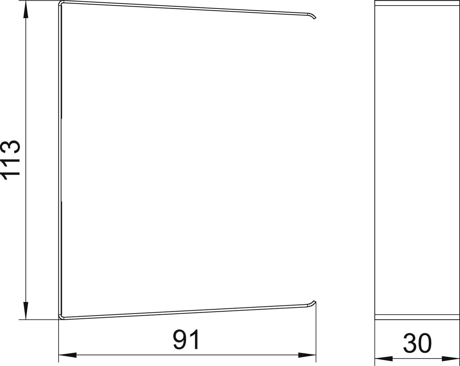 Zeichnung eines Profils mit den Abmessungen: Höhe 113 mm, Breite 91 mm, Tiefe 30 mm.
