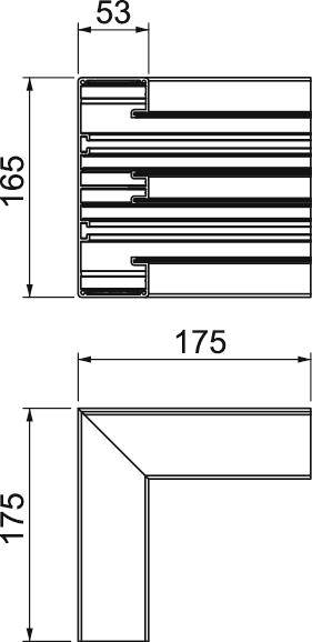 Technische Zeichnung eines L-förmigen Profils mit Maßen: 165 mm, 53 mm, und 175 mm. Zeigt Quer- und Seitenansicht.