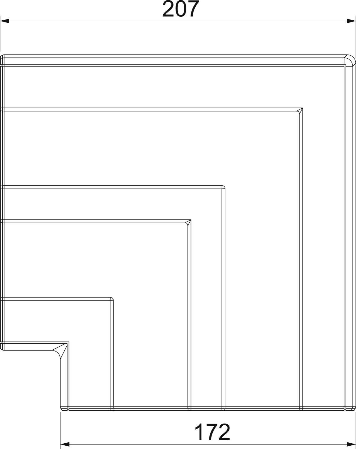 Technische Zeichnung zeigt ein L-förmiges Profil mit den Außenmaßen 207 mm x 172 mm.