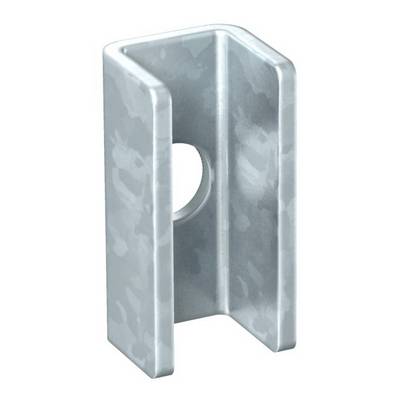 Metallprofilwinkelelement mit einem zentralen Loch, das zur Verstärkung oder Verbindung von Strukturelementen in Bauprojekten verwendet wird.