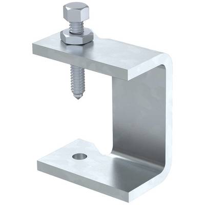 Metallwinkel mit Schraube, möglicherweise zur Verbindung von Bauteilen. Winkel hat eine L-Form und die Schraube ist senkrecht.