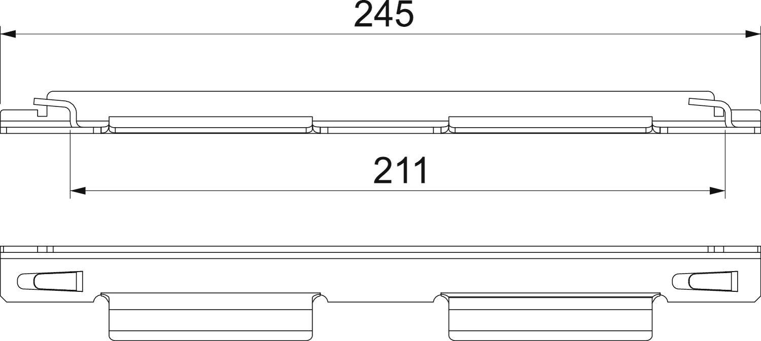 Technische Zeichnung einer Komponente mit horizontalem Abstand von 245 mm und innerem Abstand von 211 mm, perspektivische Ansicht.