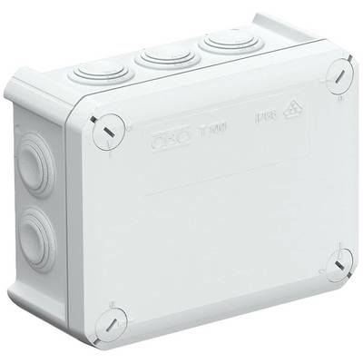 Elektrische Verteilerdose aus Kunststoff, rechteckig, weiß, mit mehreren herausnehmbaren Kabelanschlüssen an den Seiten.