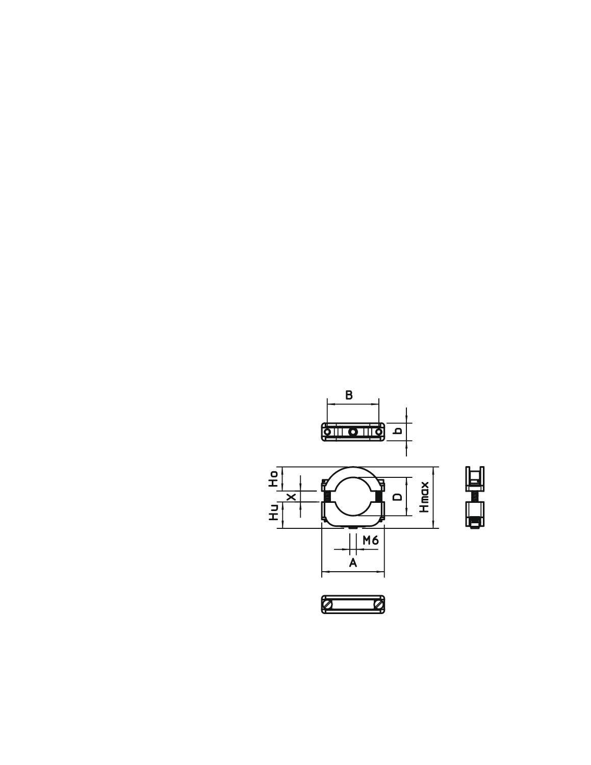 'Schematische Zeichnung eines zylindrischen mechanischen Teils mit zentrischem Loch, Bemaßungen für B, D, A, H0, HL, M6 und H1 vorhanden.'