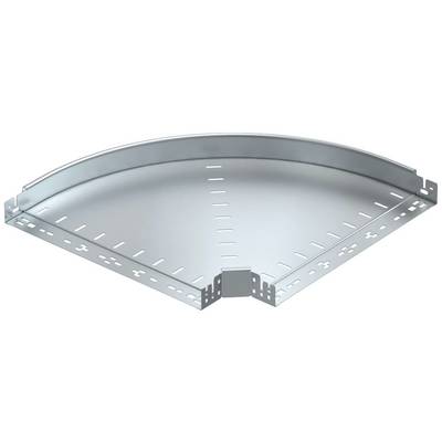 Metallene, rechtwinklige Kabelrinne mit abgerundeter Ecke, geeignet zur Führung von Kabeln in Netzwerkinstallationen.