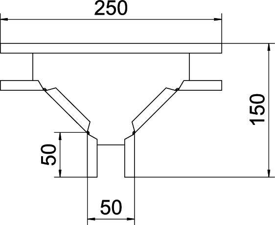 Technische Zeichnung eines Profils mit Maßen: Breite 250, Höhe 150, Teiltiefe 50 je Sektion.